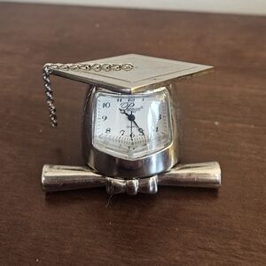 Platinum Silver Miniature Graduate Clock Graduation Gift Momento Keepsake